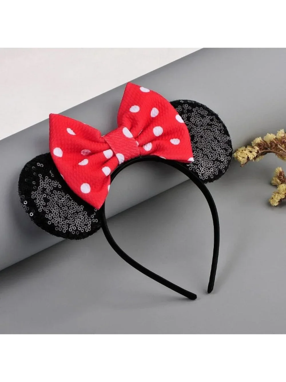 Women Pink Dots 2 Sequin Handmade Mickey Mouse Headband 2 Pieces